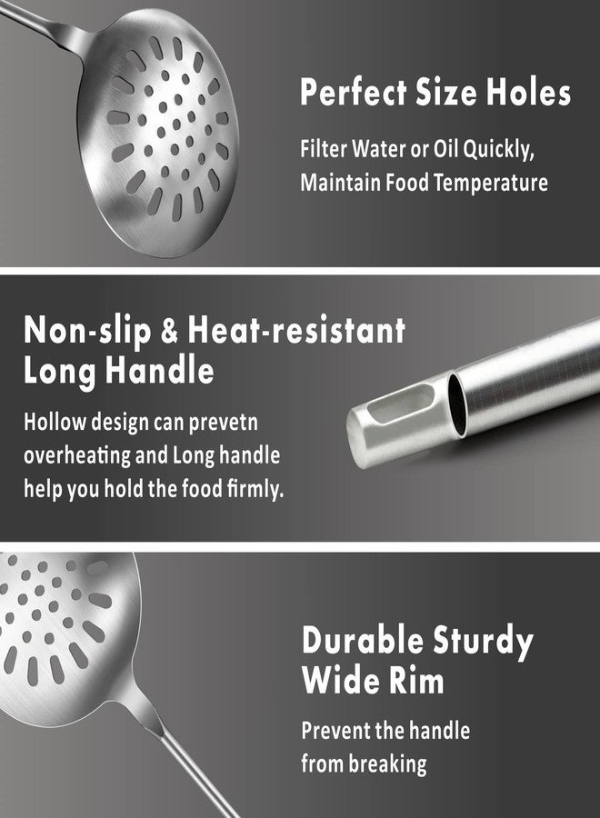 يمي ملعقة قلي مثقبة من ييمي، مصنوعة من الفولاذ المقاوم للصدأ 304 المتين، مزودة بمقبض مريح بتقنية التفريغ، مقاومة للحرارة، مثالية كهدية، طولها 14.8 بوصة. - Image 2