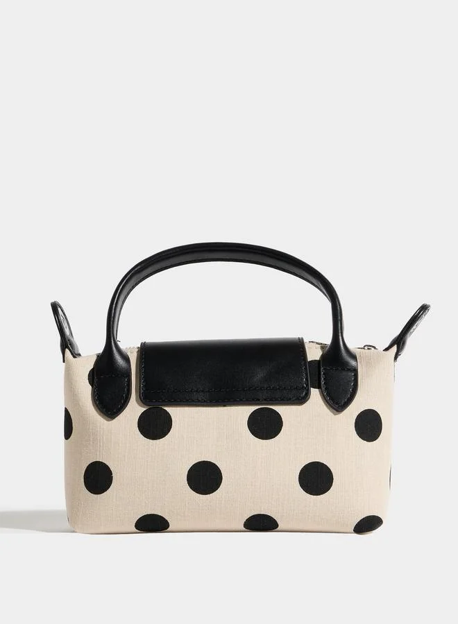 ستايلي Beige Polka Dot Top Handle Bag with Knotted Crossbody Strap