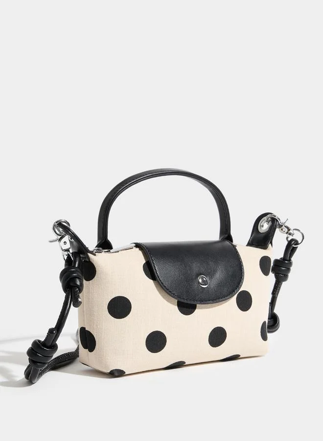ستايلي Beige Polka Dot Top Handle Bag with Knotted Crossbody Strap