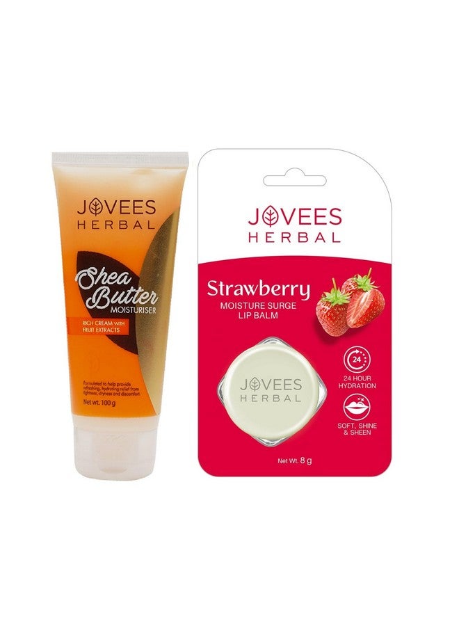 Jovees Herbal Shea Butter Moisturizer For Reduces Skin Inflammation & Restores Hydration And Strawberry Moisture Surge Lip Balm | 24-Hour Hydration | Gives Soft & Shiny Lips - Image 1
