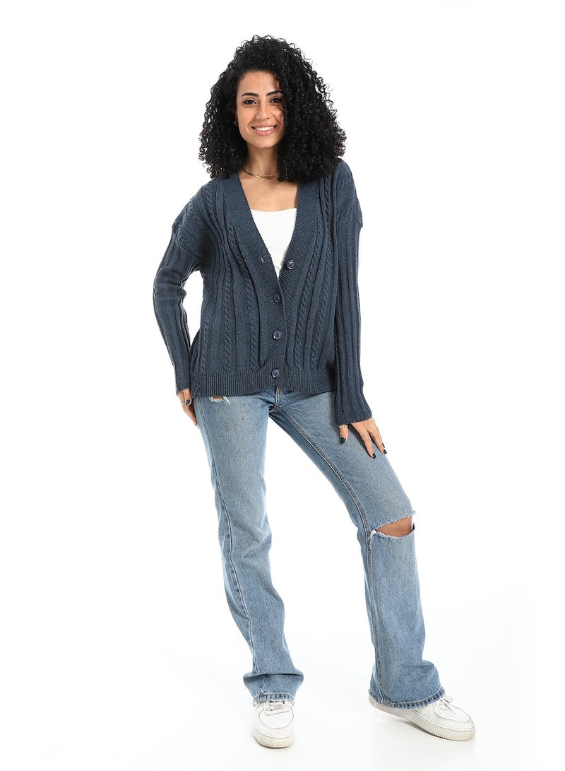 سيزار كارديجان صوف حريمي طويل بزراير من الأمام - Image 1