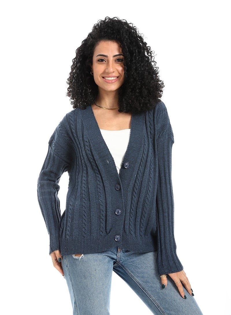 سيزار كارديجان صوف حريمي طويل بزراير من الأمام - Image 2