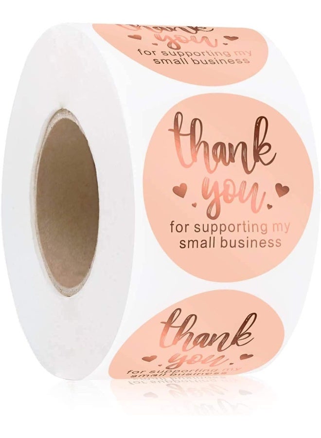 Premify ملصقات شكر بحجم 1.5 بوصة، 600 قطعة باللون الوردي مع طباعة ذهبية وردية ملصقات شكر لتغليف الخبز، أختام الأظرف للأعمال الصغيرة، عيد الميلاد، تغليف هدايا الحفلات - Image 1