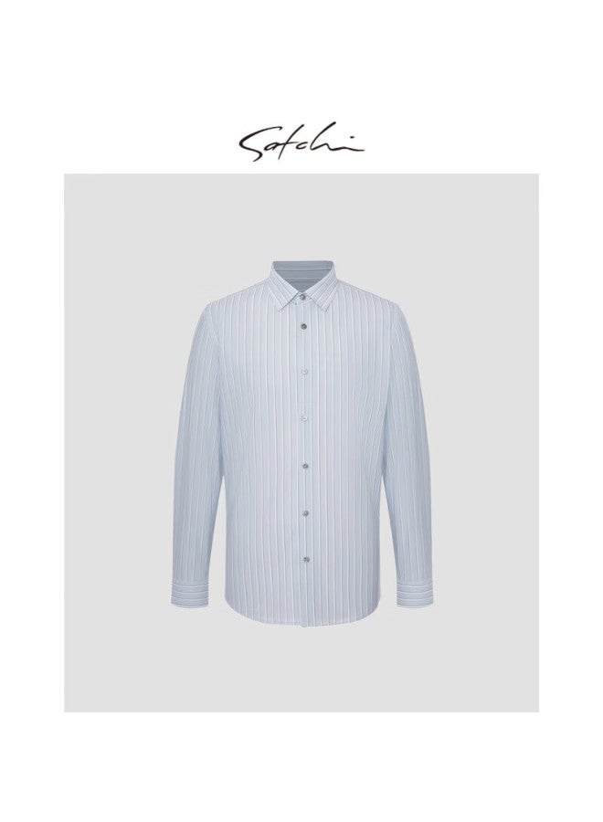 Satchi Satchi Easy Care Business Banquet Men's Long Sleeve Shirt Men's Fine Striped Wrinkle-resistant Shirt Men's Thin Style - Light Gray Blue 41 - Image 4