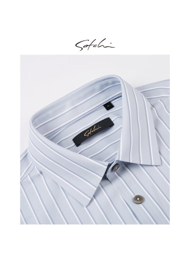 Satchi Satchi Easy Care Business Banquet Men's Long Sleeve Shirt Men's Fine Striped Wrinkle-resistant Shirt Men's Thin Style - Light Gray Blue 41 - Image 5