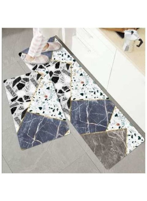 Kitchen Mat Set-Cushioned Anti-Fatigue Runner Floor Comfort mats-kitchen rugs 2 pcs Set-Help relieve pressure while cooking-Non-slip Mat for all Rooms & Bathrooms too (Marble style)