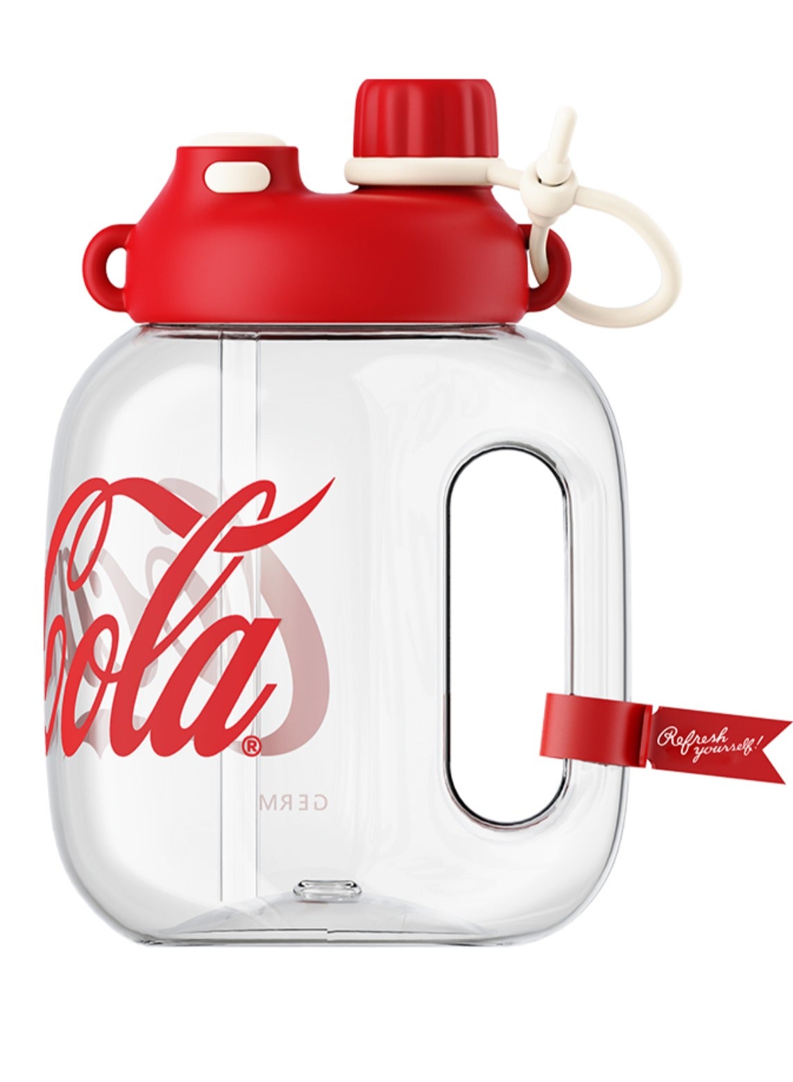 GERM Coca-Cola Red Happy Tritan Water Bottle 1400ml | GERM | Large Leakproof Sports Bottle | BPA-Free with Straw | Official Coca-Cola Licensed | Lightweight & Durable