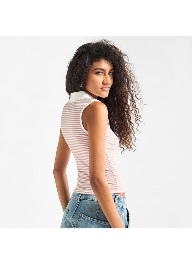 FAV Striped Sleeveless Top with Collar  - Image 3