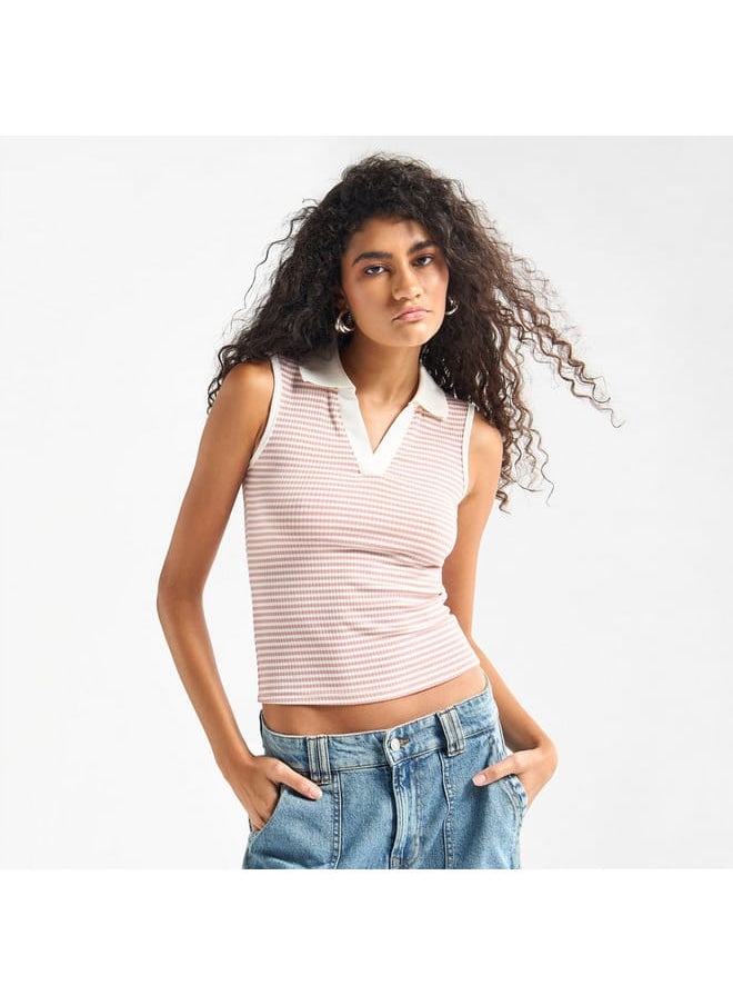 FAV Striped Sleeveless Top with Collar  - Image 1