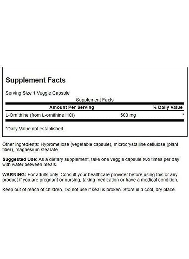 Swanson L-Ornithine Amino Acid 500 Milligrams 60 Veg Capsules - Image 2