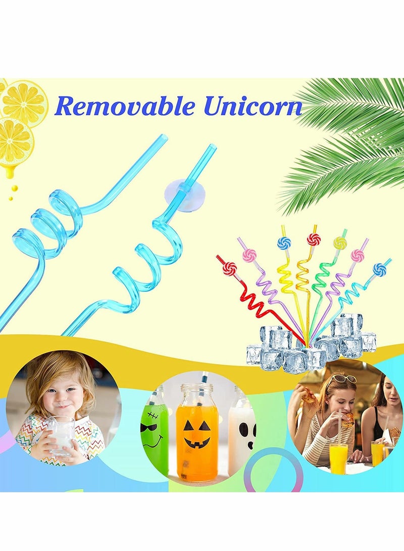 KASTWAVE Reusable Straws Plastic 8Pcs Reusable Ice Cream Straws Drinking Straws for Birthday Party Decorations Ice Cream Theme Party lovely Curved Straw for Hawaiian Summer Beach Party Supplies (Lollipops)  - Image 2