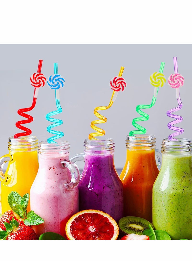 KASTWAVE Reusable Straws Plastic 8Pcs Reusable Ice Cream Straws Drinking Straws for Birthday Party Decorations Ice Cream Theme Party lovely Curved Straw for Hawaiian Summer Beach Party Supplies (Lollipops)  - Image 3