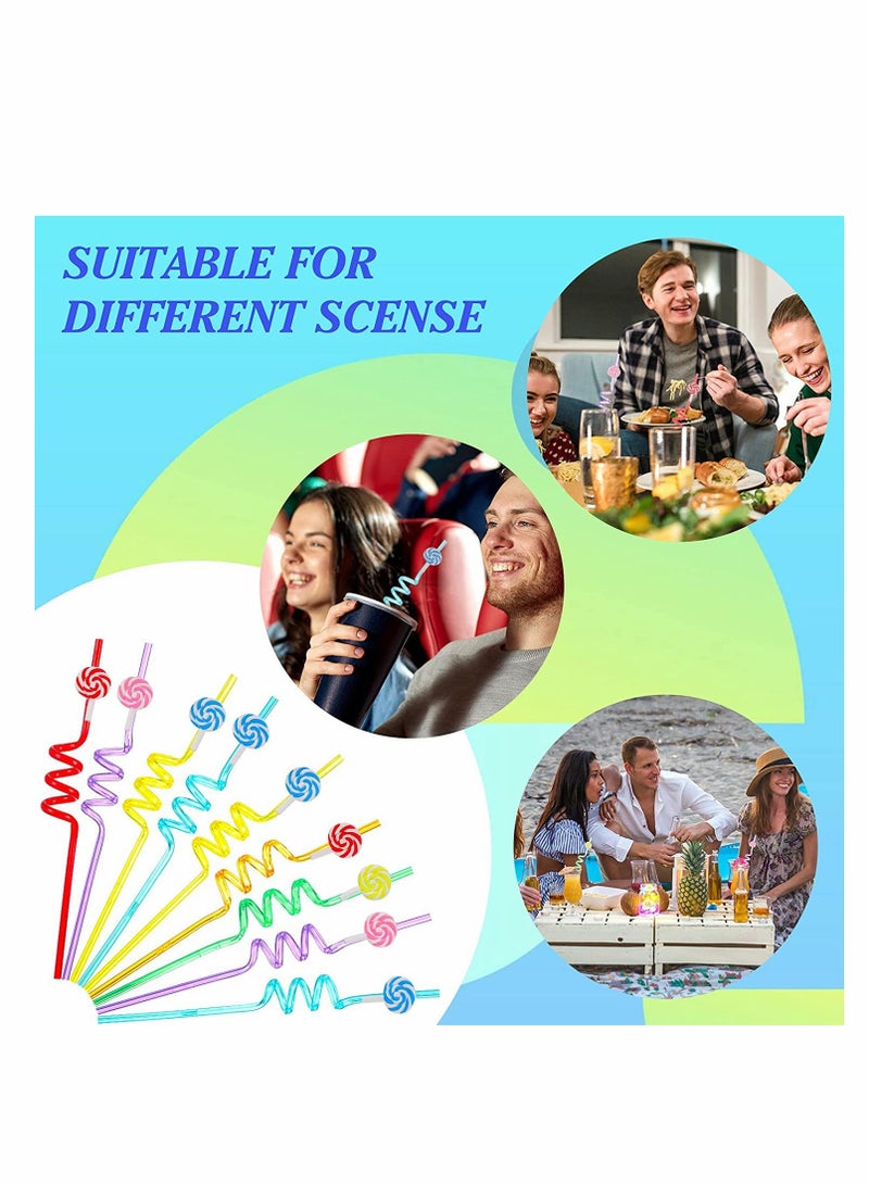 KASTWAVE Reusable Straws Plastic 8Pcs Reusable Ice Cream Straws Drinking Straws for Birthday Party Decorations Ice Cream Theme Party lovely Curved Straw for Hawaiian Summer Beach Party Supplies (Lollipops)  - Image 4