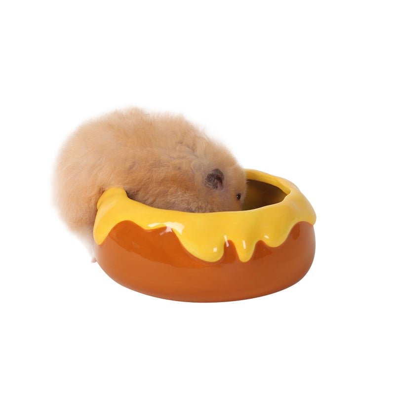 tafit Guinea Pig Food Bowl Hamster Ceramic Water Dish Anti-Spill & Prevent Tipping Rabbit Feeding Bowl for Guinea Pig, Syrian Hamster, Bunny, Rat, Chinchilla, Squirrel, Small Animal (Honey Orange) - Image 1