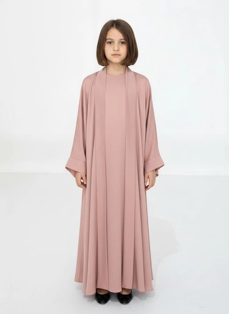 أم سكوير فاشن Pink Premium 3-Piece Kids Abaya Set  Lightweight Harir Maqsood Modest Wear for Girls