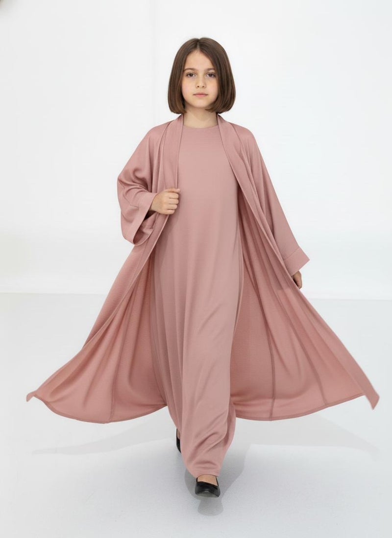MSquare Fashion Pink Premium 3-Piece Kids Abaya Set  Lightweight Harir Maqsood Modest Wear for Girls - Image 3