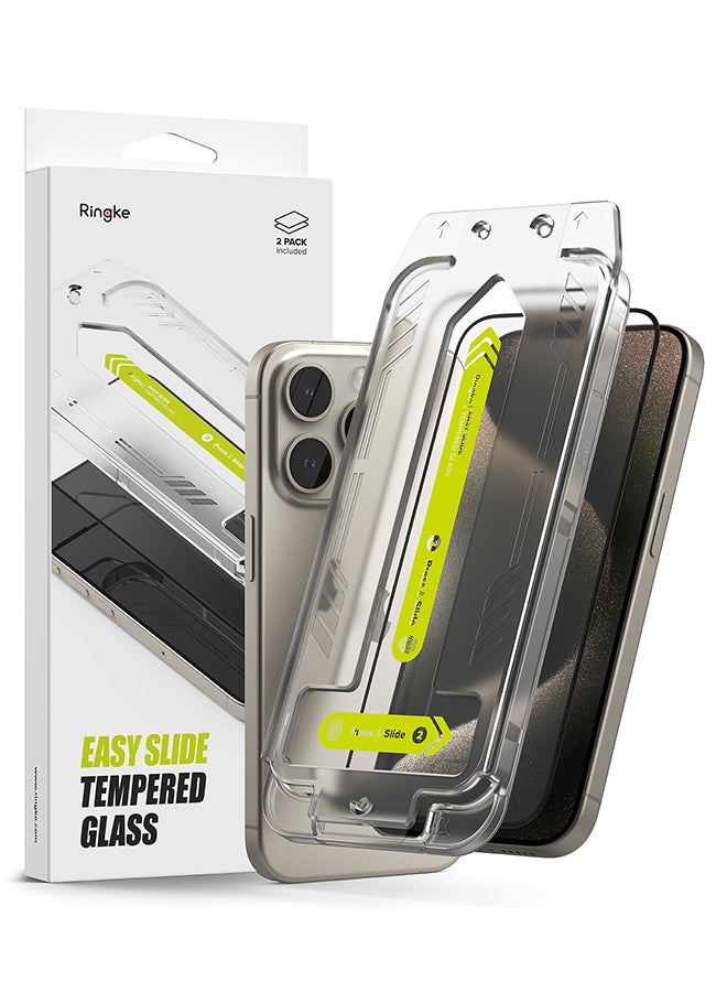 Ringke Tempered Glass Easy Slide Compatible With iPhone 15 Pro Max Screen Protector, Case Friendly Shatterproof Premium 9H Hardness, Anti-Scratch - 2 Pack Clear - Image 1