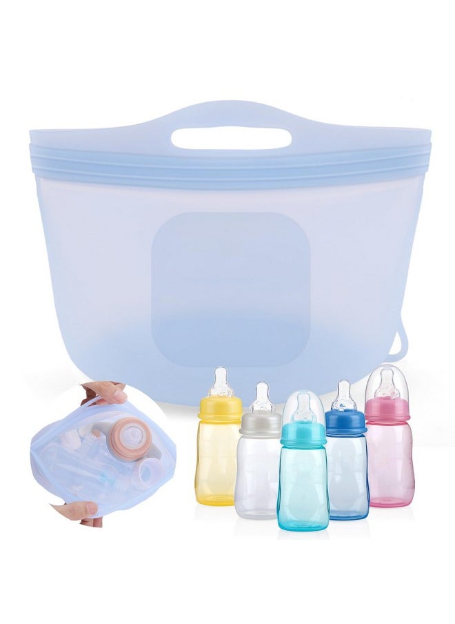 PalkSky Large Silicone Microwave Steam Bags For Baby Bottles Reusable Silicone Steaming Bags For Breast Pump Parts Pacifiers Nipples Teethers Soother For Mom Home And Travel Blue  - Image 1