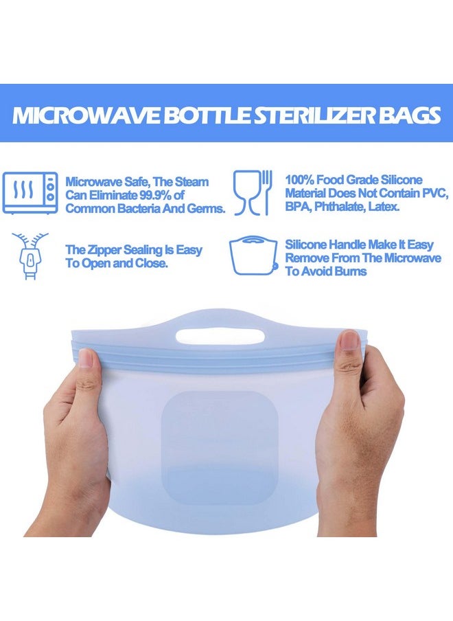 PalkSky Large Silicone Microwave Steam Bags For Baby Bottles Reusable Silicone Steaming Bags For Breast Pump Parts Pacifiers Nipples Teethers Soother For Mom Home And Travel Blue  - Image 3