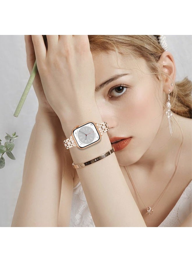 JOYOZY Bling Slim Band Designed For apple watch band 38mm 40mm 41mm Series 8/7/6/5/4/3/2/1 SE, Shiny Women Diamond Rhinestone Metal Strap for iwatch (38MM/40MM/41MM, Rose Gold) - Image 5