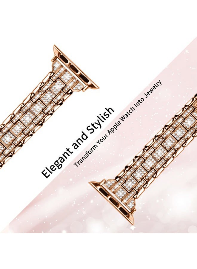 JOYOZY Bling Slim Band Designed For apple watch band 38mm 40mm 41mm Series 8/7/6/5/4/3/2/1 SE, Shiny Women Diamond Rhinestone Metal Strap for iwatch (38MM/40MM/41MM, Rose Gold) - Image 3