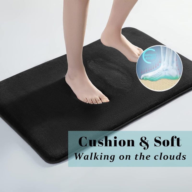 Onlyeasy Foam Bath Mat, Super Soft Absorbent Bathroom Rugs Non Slip Bath Rug Runner for Shower Bathroom Floors, 17" x 24", Black - Image 2