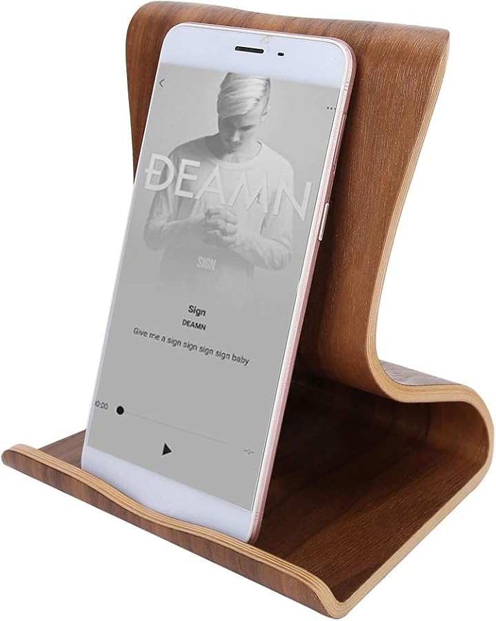 حامل هاتف خشبي بني للطاولة الجانبية للسرير أو المكتب مع حامل لوحي قوي - Image 4
