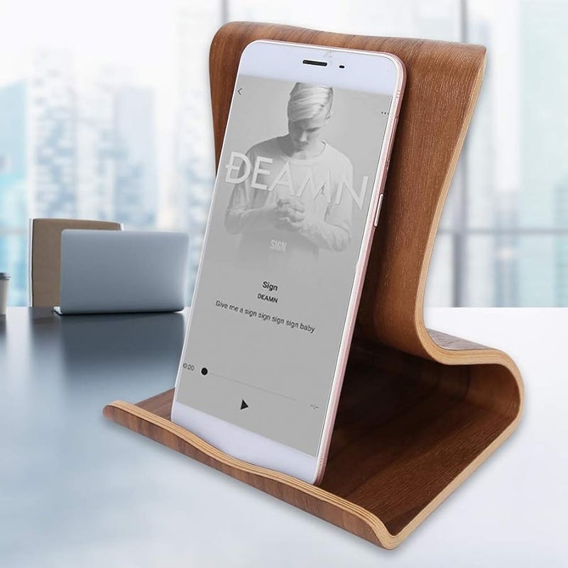 حامل هاتف خشبي بني للطاولة الجانبية للسرير أو المكتب مع حامل لوحي قوي - Image 5
