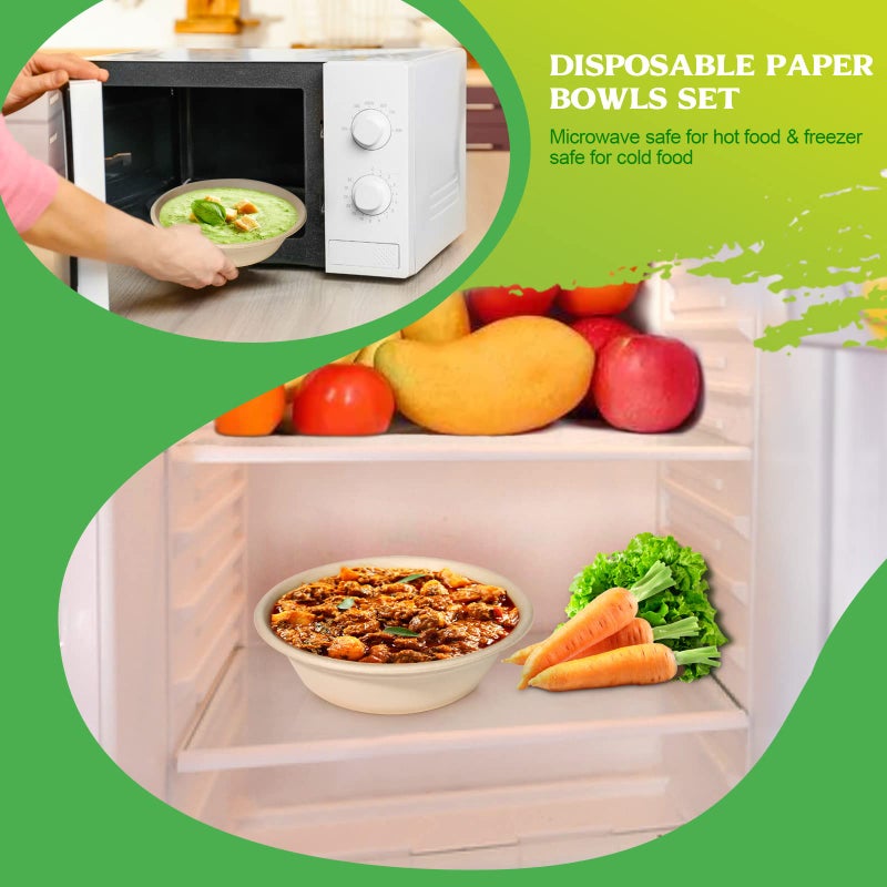 Greensight Large Disposable Paper Bowls 32oz - 50 Pack Heavy Duty Compostable for Hot and Cold Food  Biodegradable Made of Sugarcane - Image 5