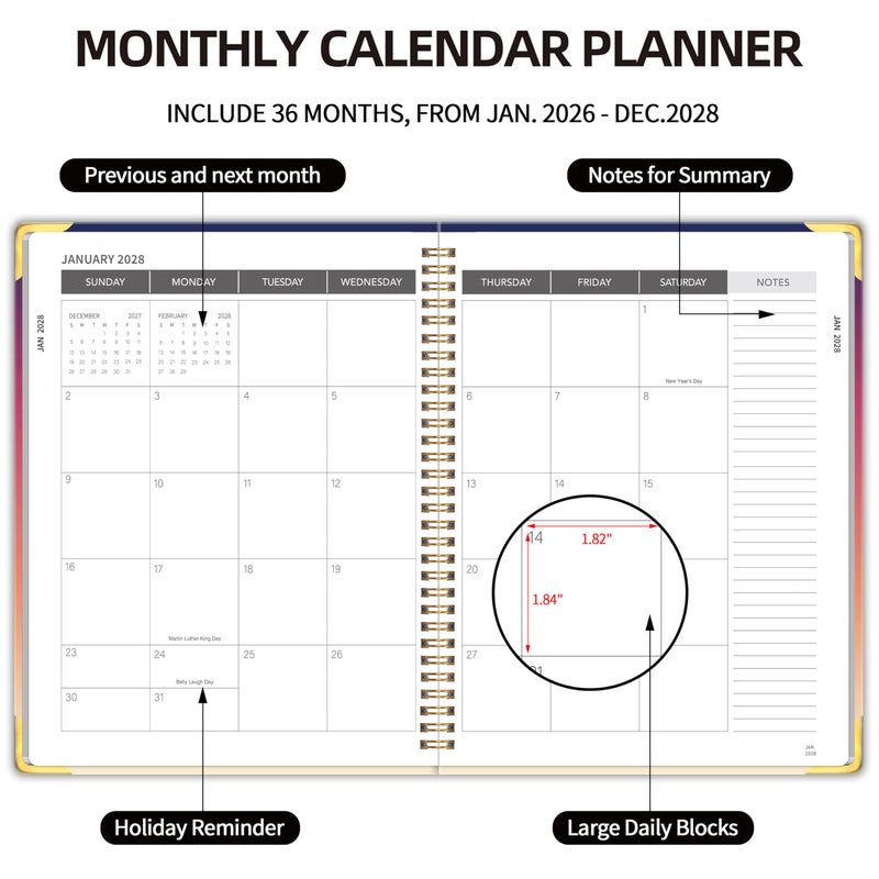 Kamoy Monthly Planner 2026-2028, 2026 Calendar 36 Months Planner, Jan. 2026 - Dec. 2028, 8.5" x 11",Hard PVC Cover with Spiral Bound, Perfect for School & Office for Women & Men - Gradient Purple - Image 3
