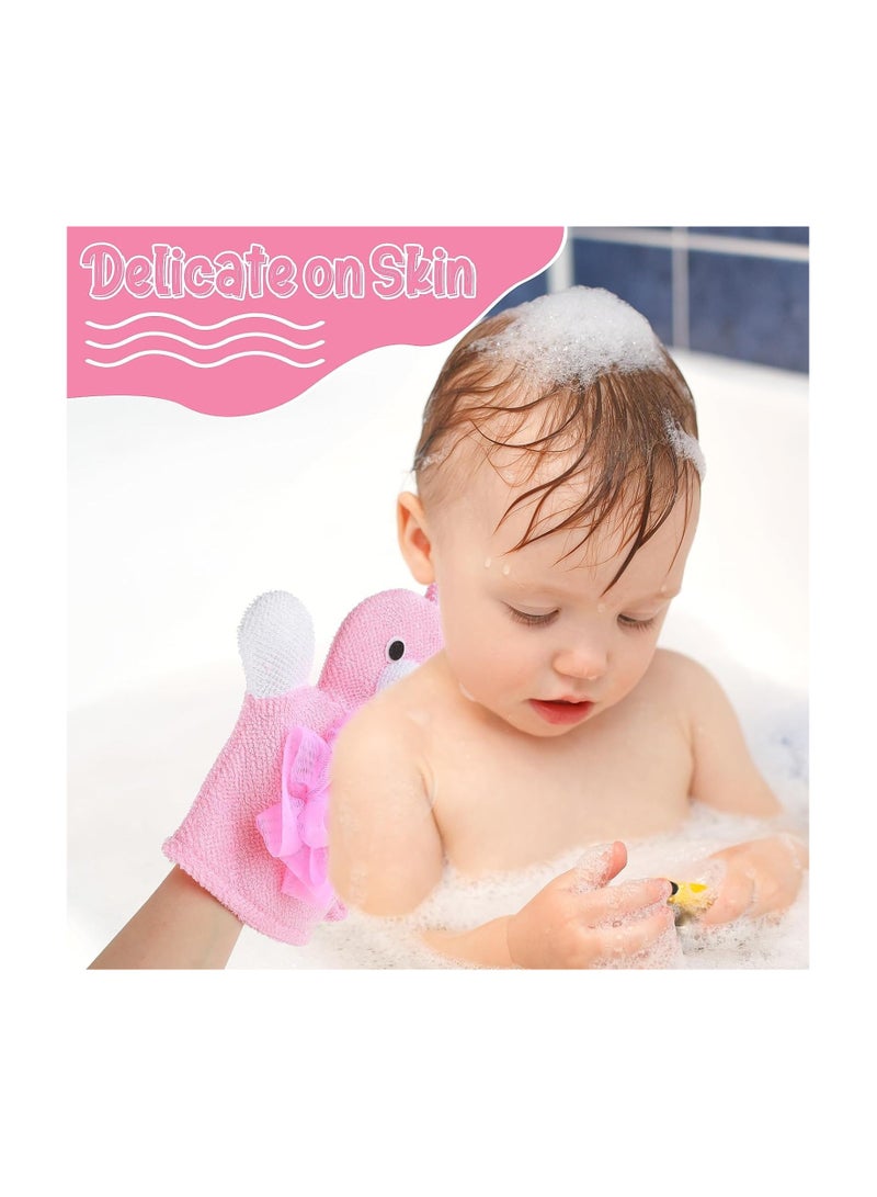 2 Pcs Bath Mitt Washcloths Gloves, Cute Cartoon Exfoliating Glove Body Scrubber, Gentle Soft Scrub Bath Loofahs Sponges for Kids Shower Washing  - Image 2
