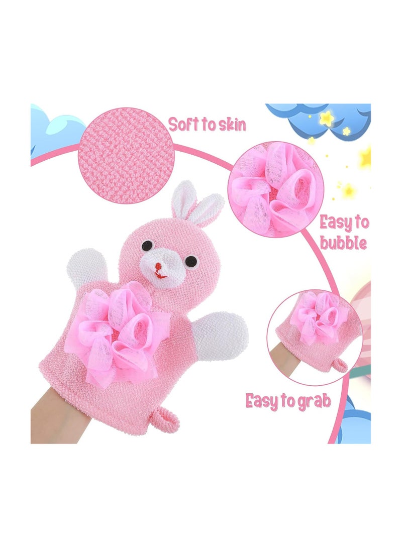 2 Pcs Bath Mitt Washcloths Gloves, Cute Cartoon Exfoliating Glove Body Scrubber, Gentle Soft Scrub Bath Loofahs Sponges for Kids Shower Washing  - Image 3