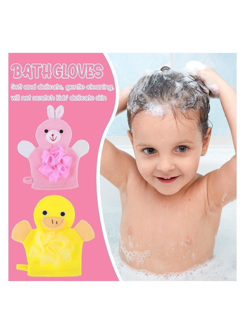 2 Pcs Bath Mitt Washcloths Gloves, Cute Cartoon Exfoliating Glove Body Scrubber, Gentle Soft Scrub Bath Loofahs Sponges for Kids Shower Washing  - Image 4
