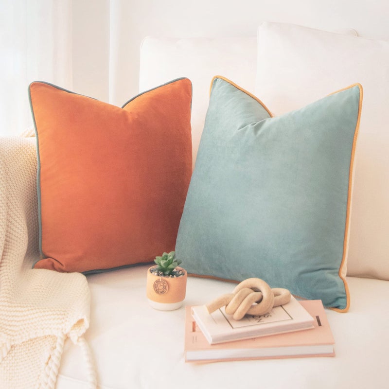 MONDAY MOOSE Decorative Throw Pillow Covers Cushion Cases  Set of 2 Soft Velvet Modern Double-Sided Designs  Mix and Match for Home Decor  Pillow Inserts Not Included (16x16 inch  Orange/Teal) - Image 1