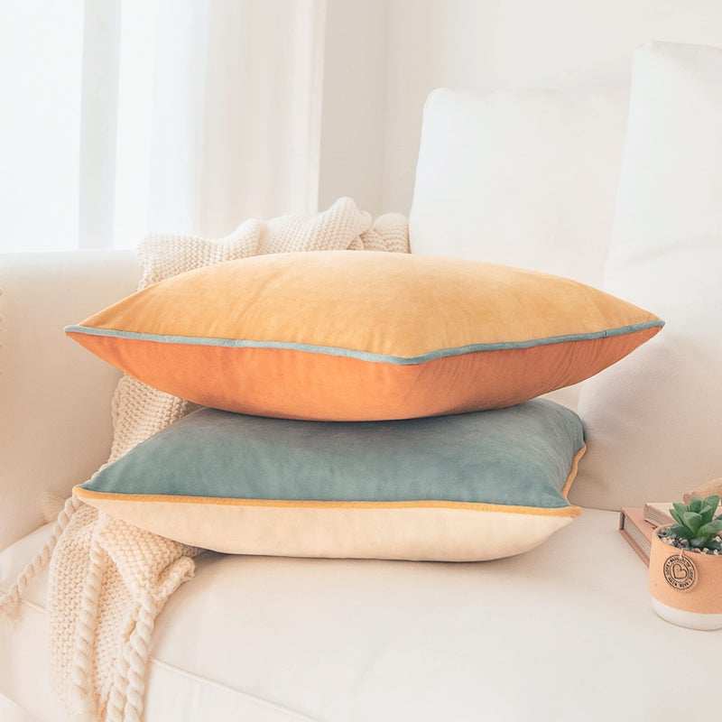 MONDAY MOOSE Decorative Throw Pillow Covers Cushion Cases  Set of 2 Soft Velvet Modern Double-Sided Designs  Mix and Match for Home Decor  Pillow Inserts Not Included (16x16 inch  Orange/Teal) - Image 2