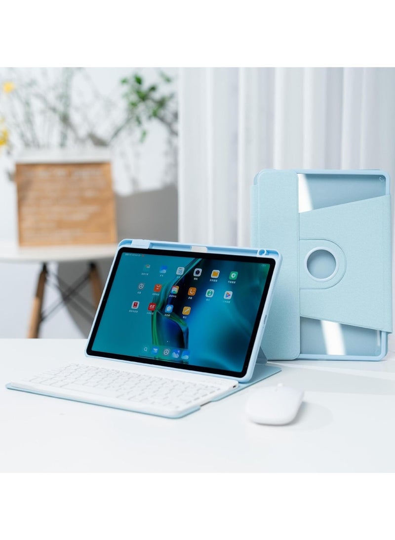 عام لوحة مفاتيح باللغتين العربية والإنجليزية متوافقة مع Xiaomi Mi Pad 6 / Pad 6 Pro مقاس 11 بوصة لعام 2023، مع قاعدة دوران من الجلد وحامل قلم، تشمل لوحة مفاتيح وفأرة.