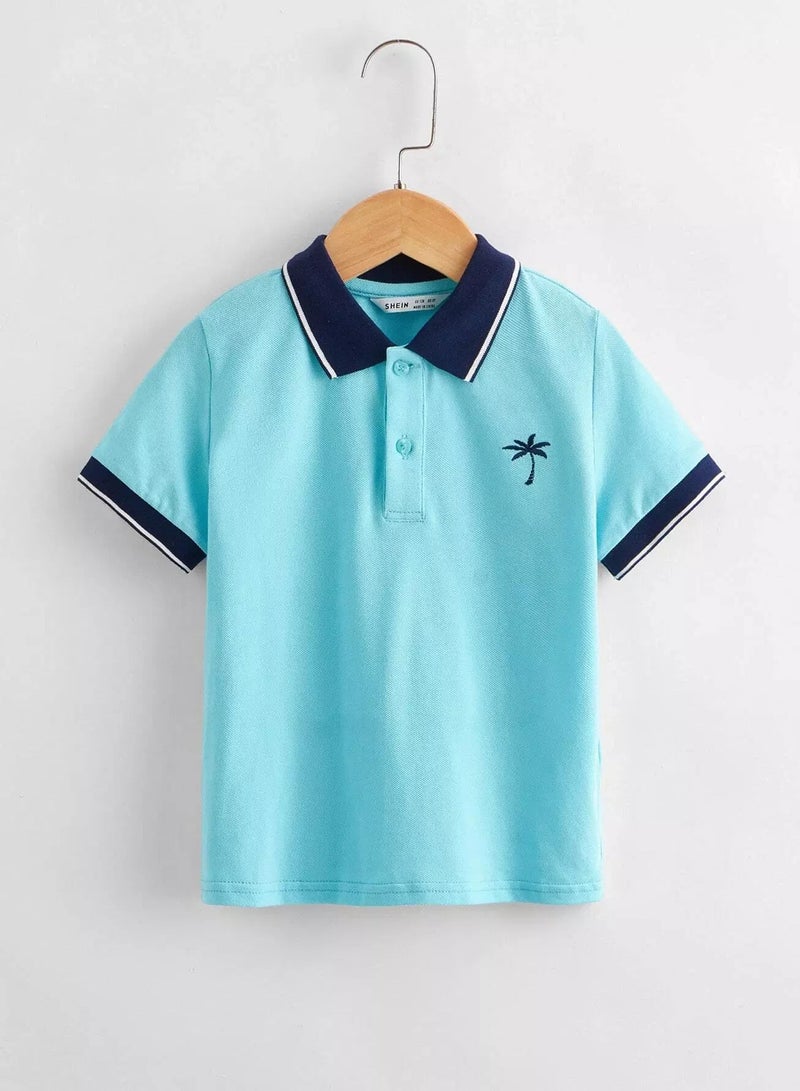 Toddler Boys Plants Embroidery Striped Colorblock Polo Shirt - Image 1