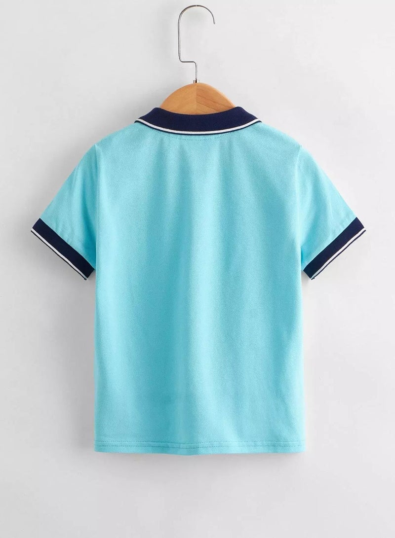 Toddler Boys Plants Embroidery Striped Colorblock Polo Shirt - Image 2