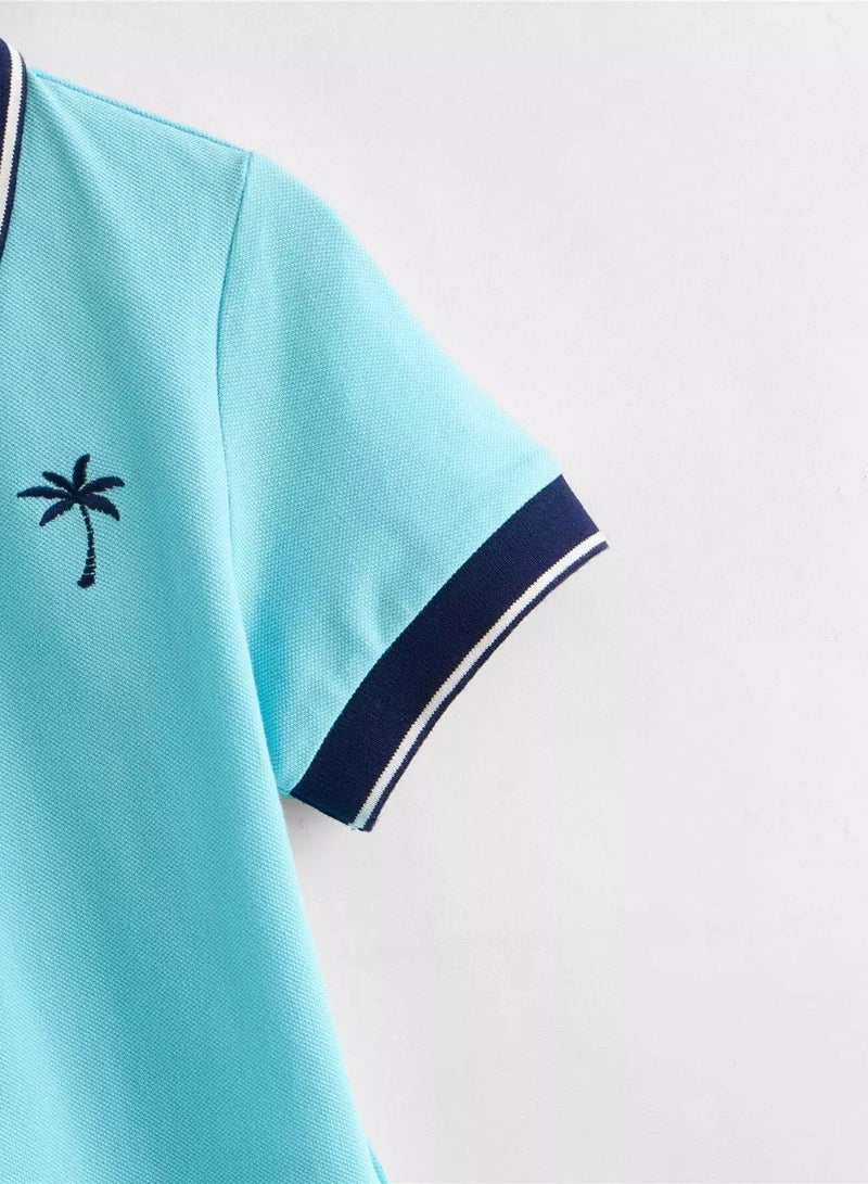 Toddler Boys Plants Embroidery Striped Colorblock Polo Shirt - Image 4