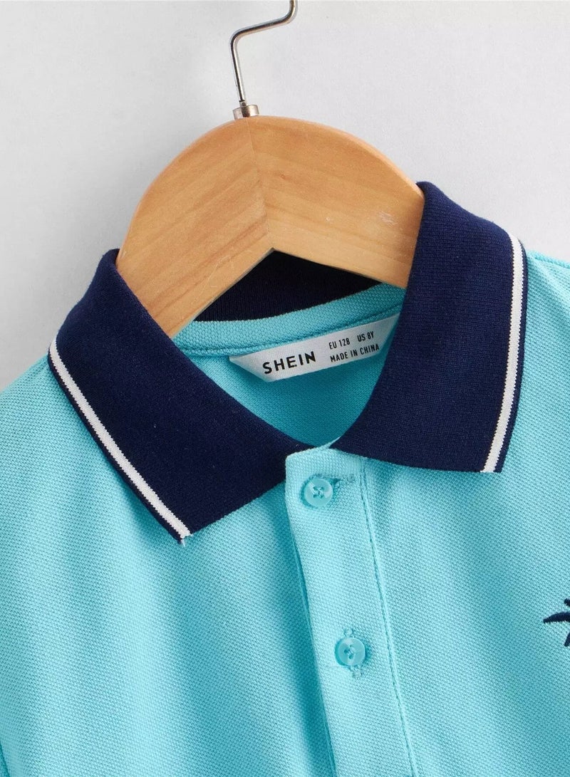 Toddler Boys Plants Embroidery Striped Colorblock Polo Shirt - Image 3