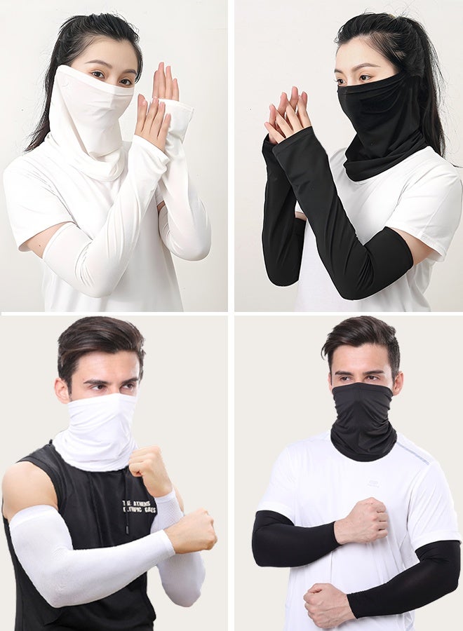 Beauenty 2 Pairs Uv Protection Cooling Arm Sleeves Face Mask Set-Sun Protective Face Mask Long Sleeves For Men Women,  For Running, Golf, Basketball, Cycling, Covering Tattoos. - Image 2