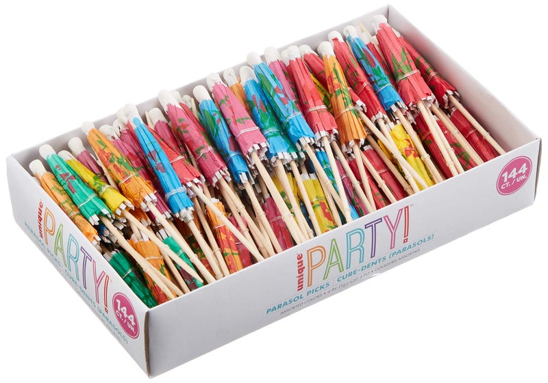 Unique 4916 Paper Umbrella Food Picks 144 Pcs, Multi coloured - Image 1