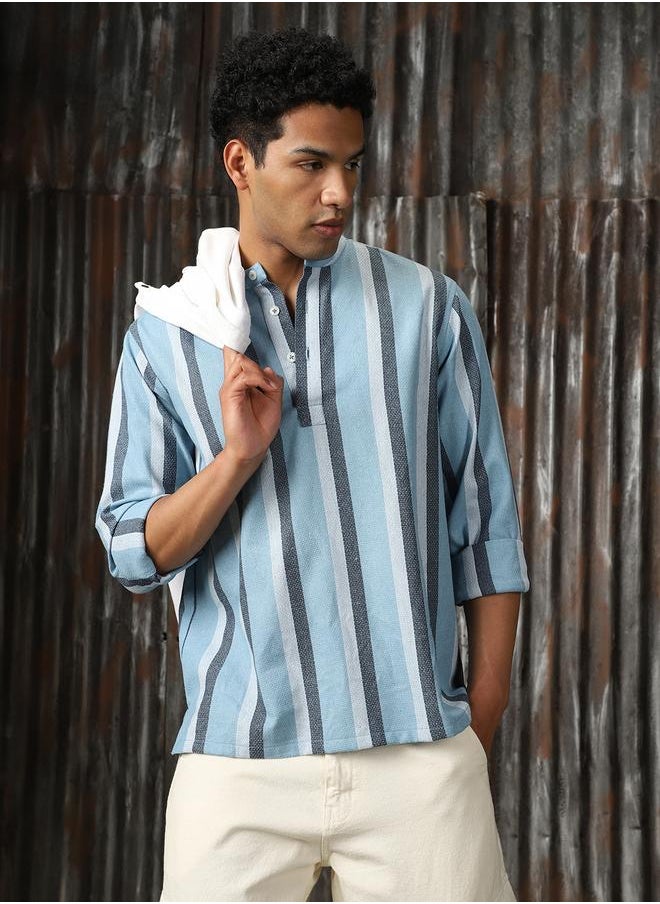 HIGH STAR Men Relaxed Fit Striped Casual Shirt  - Image 3
