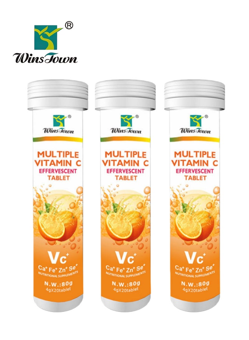 Winstown Wins Town Vitamin C Complex: 20 effervescent tablets per pack, 24.5 mg Vitamin C per tablet. Boosts immunity. Orange flavor (3-pack). - Image 1