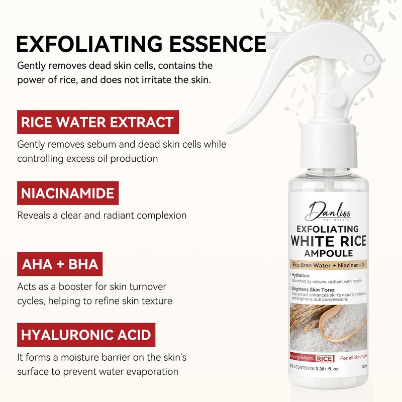 Danliss White Rice Niacinamide Exfoliating Essence Spray for Moisturizing, Brightening & Even Skin Tone, 100ml - Image 4