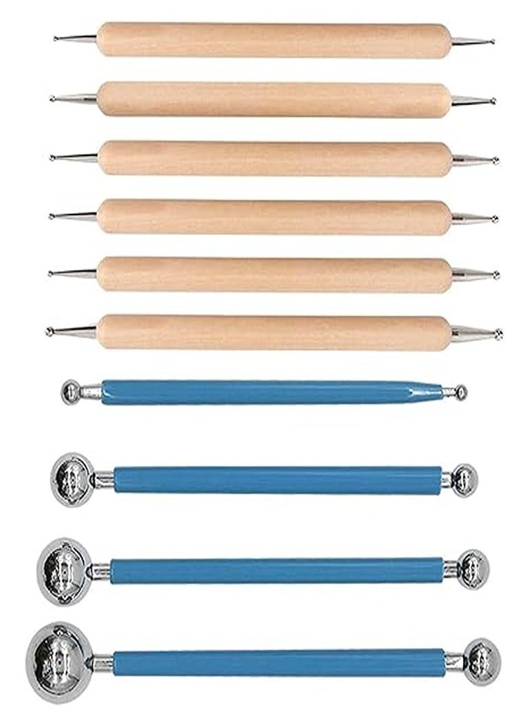 Smart 9 Piece Ball and Wooden Dotting Tool Set Embossing Stylus for Clay Pottery Ceramic Nail Art and Polymer Clay  - Image 1