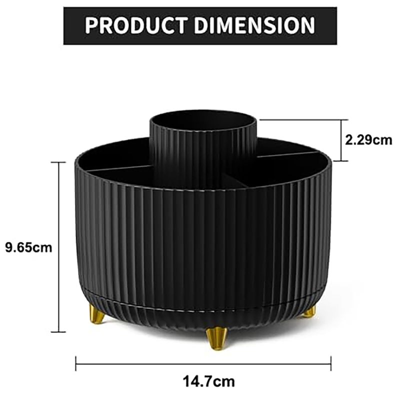 ماربراس Marbrasse Desk Organiser,360-Degree Rotating Pen Holder for Accessories with 5 Compartments Pencil Organiser, Pen Storage Box Caddy for Office,Home(Dark) - Image 5