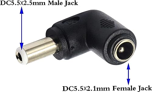 zdyCGTime DC 5.5x2.5mm Male 90 Degree Angle to DC5.5x2.1mm Female Adapter 5 Volt DC Barrel Power Jack Charging Cable Connector for Tablet (DC5.5x2.5mm)(2pack) - Image 3