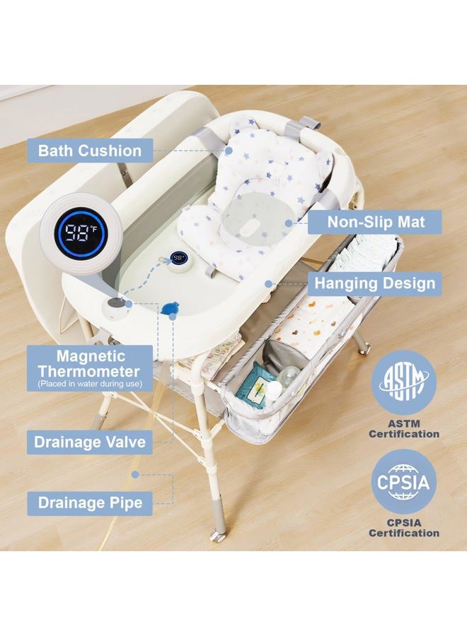 DZMDIP Baby Bathtub with Foldable Changing Table, Standing Infant Bath Tub for Newborn Toddler Shower, Portable Diaper Changing Station with Stand - Image 4