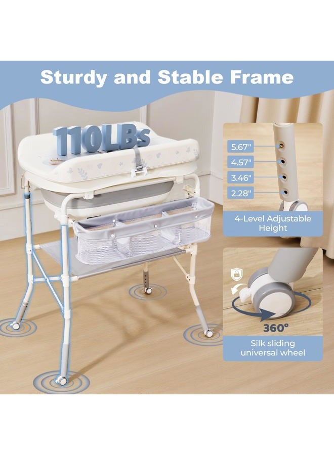DZMDIP Baby Bathtub with Foldable Changing Table, Standing Infant Bath Tub for Newborn Toddler Shower, Portable Diaper Changing Station with Stand - Image 5